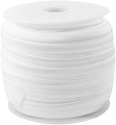 Teemico 50 Yards Elastic Foldover Ribbon Stretch Fold Over FOE Elastics for Hair Ties Headbands Making (5/8 inch Width, White)