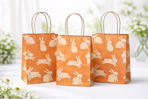 Geschenktüten Ostern 5er Set - 3 Designs, stabile Papiertüten für kleine & mittelgroße Ostergeschenke – wiederverwendbare Geschenkverpackung aus Kraftpapier, mit Henkel, braun, für Familie & Freunde