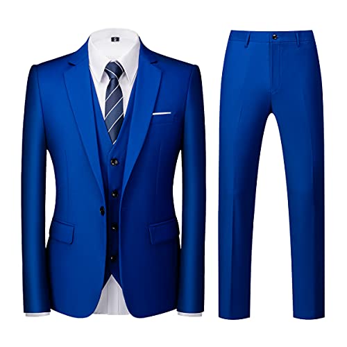 KUDORO Costume Homme 3 pièces Slim Fit Smoking Simple Poitrine à Un Bouton, Men Suits 3 Piece pour Mariage Business Fête Confort Elégant Blazer Veste et...