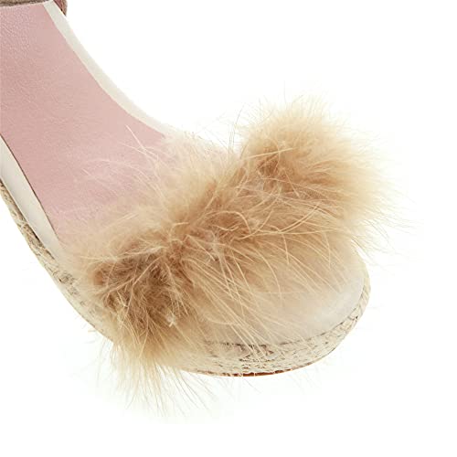 Huntarry Women Feather Espadrilles Platform Wedge Sandals Casual Summer Open Toe Sandals #TOP3