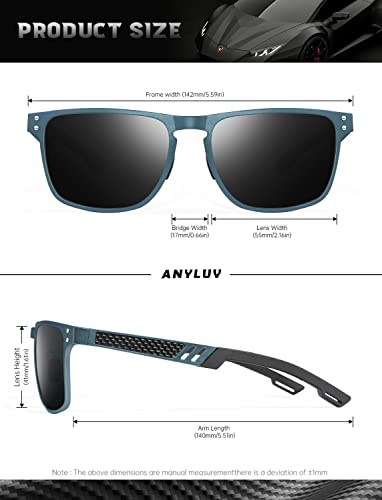 Image of ANYLUV Polarized Sunglasses for Men Rectangular Classic Al-Mg Metal Frame Sun Glasses Mens Sunglasses with UV Protection