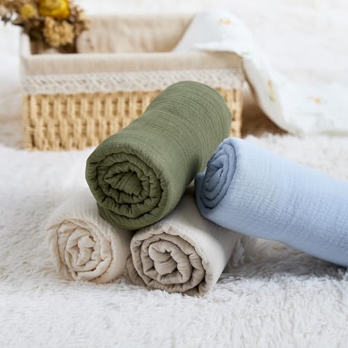Image of Meracorallo Muslin Swaddle Blanket, 100% Cotton Receiving Blanket Soft and Breathable Swaddle Wrap for Baby Boys and Girls, Olive Green