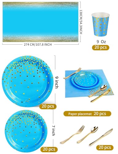 Image of Nkaiso 141Pcs Blue Gold Paper Plates and Napkins Party Supplies-20 Guests