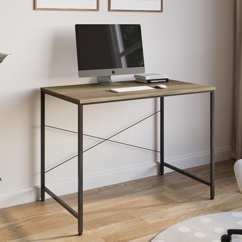Image of FURLAY Slate Office Desk and Study Table | Century Engineered Wood Desk for Adults & Students | 1 Year Warranty | DIY (Classic Oak & Black, 91 x 60 cm)