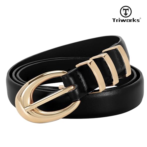 Image of TRIWORKS Women Leather Belt for Jeans Pants Fashion Ladies Skinny Faux Leather Dress belt with Gold Buckle