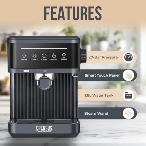 Image of CPENSUS Smart Coffee Maker Machine for Home 20 Bar Semi-Automatic Espresso Cappuccino Latte & Mocha machine With Steam Milk Frother Touch Panel Kitchen Appliances (20 Bar Machine)