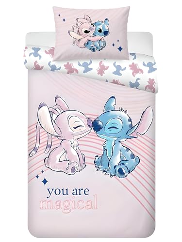Disney Stitch & Angel You Are Magical Bedding Set | Single Size Duvet Cover 140x200 cm & Pillowcase 50x70 cm 100% Cotton | Soft & Breathable Stitch Bedlinen Set Design for Kids