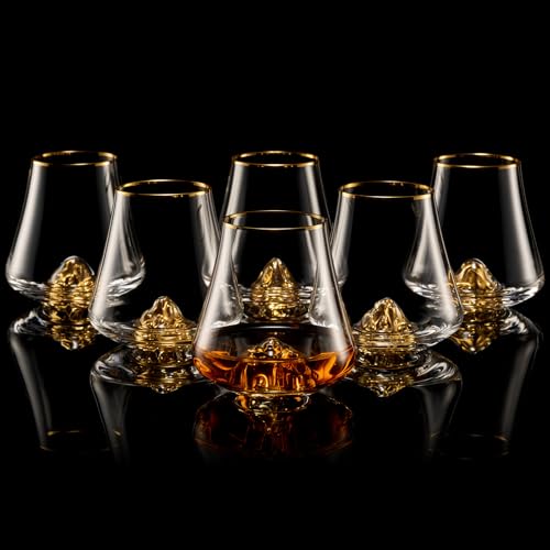 Image of DUJUST Whiskey Glasses Set of 6 (8oz /235ml) with 24K Gold Mountain, Crystal Whiskey Glasses, Old Fashioned Glass for Brandy /Cognac /Bourbon /Tequila, Luxury Gift for Holiday, BPA-Free & Lead-Free