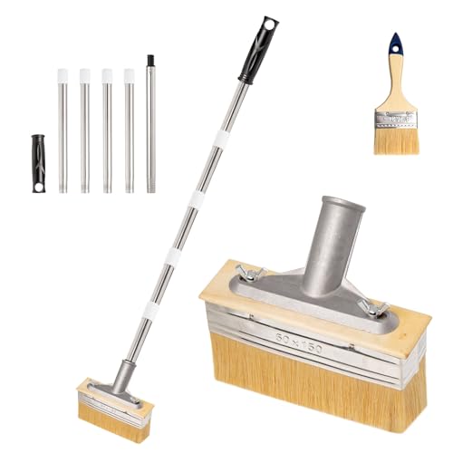 6 Decking Paint Brush 1.6M Long Handle Paint Brush with 3 Paint Brushes Deck Stain Applicator Staining Brush for Woodstain Fence Wall Furniture Oil Staining Decking Stain Deck Coating