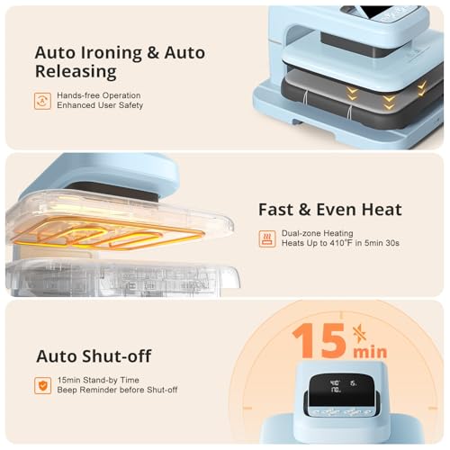 HTVRONT Auto Heat Press 2 - Heat Press Machine for T Shirts with Adjustable Pressure & Higher Heating Height, Heats Up Fast & Evenly Heat Press 15x15 for HTV, Sublimation, Heat Transfer Projects