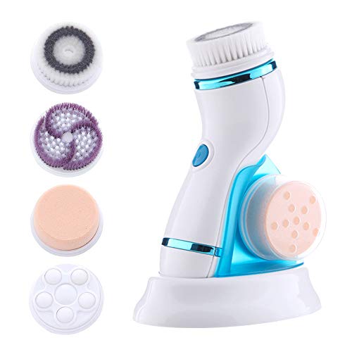 ACMEME Facial Cleansing Brush, Sonic Facial Cleansing Brush Waterproof with Soft Brush Head and Massage Head, Rechargeable Electric Face Scrubber for Exfoliating, Massaging and Makeup Blending