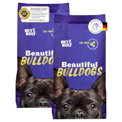 HEY HOLY Premium Trockenfutter für Bulldoggen 100% getreidefrei | 14kg hypoallergenes Hundefutter für ausgewachsene Bulldoggen mit Lachs | Hochverträglich aus natürlichen Zutaten