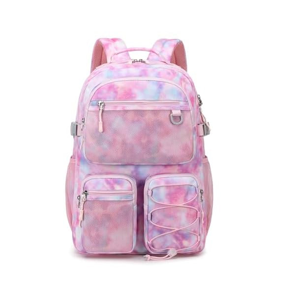 Lohol Multi-Pocket Backpack for Travel College, Heavy Duty Big Bookbag with 15.6 inch Laptop Compartment (Pink Galaxy