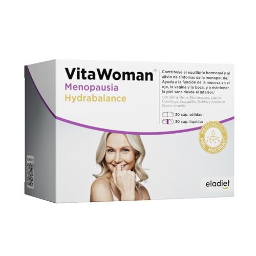 MENOPAUSIA HYDRABALANCE Vitawoman - Para los Sintomas de la Menopausia, Perimenopausia y Sequedad de Mucosas - Combate los Sofocos, Sudoración e Irritabilidad - Con Espino Amarillo | 60 comprimidos E