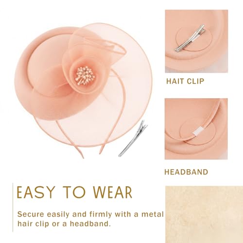 Image of DRESHOW Fascinators Hat Feather Headband Women's Fascinators Tea Party Headwear with Clip Flower Head Band for Girls & Women