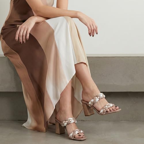Image of Dunes Iris Chunky Braided Heel Sandals for Women, Block Heel Square Toe Summer Sandals with Memory Foam