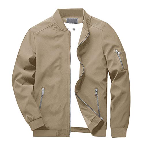 CRYSULLY Mens Zip up Sports Jacket Windproof Softshell Anorak Jacket with Pockets Khaki