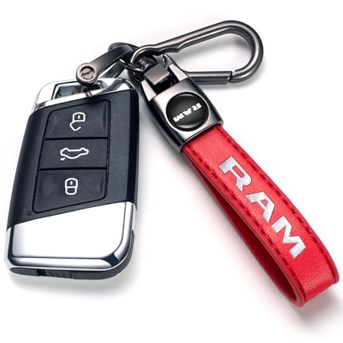 Image of Genuine Leather Car Keychain for Dodge RAM Key Chain for Men and Women Family Present Key Ring Accessories(Red)