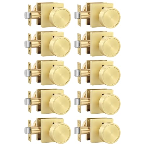 Gold interior door knobs, privacy brushed brass, 10-pack