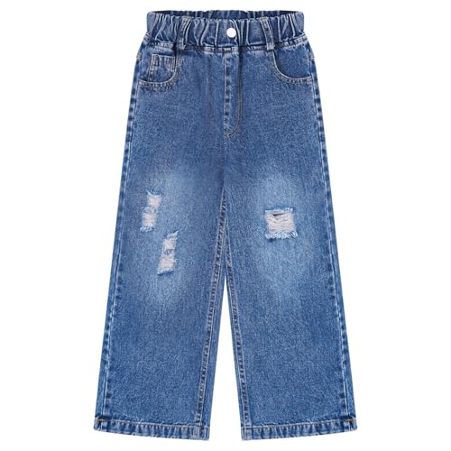JEYPINMI Girls Jeans Bootcut Baggy Wide Leg Denim Pants Washed Trousers with Pockets Loose Straight Jeans2