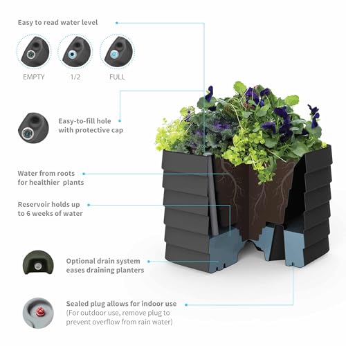 Crescent Garden Slat Medium Rectangular Planter Box for All-Weather - Self-Watering Outdoor Deck Box Planter for Flowers and Herbs (Caviar Black, 36'' x 17'' x 17''H) - Image 5