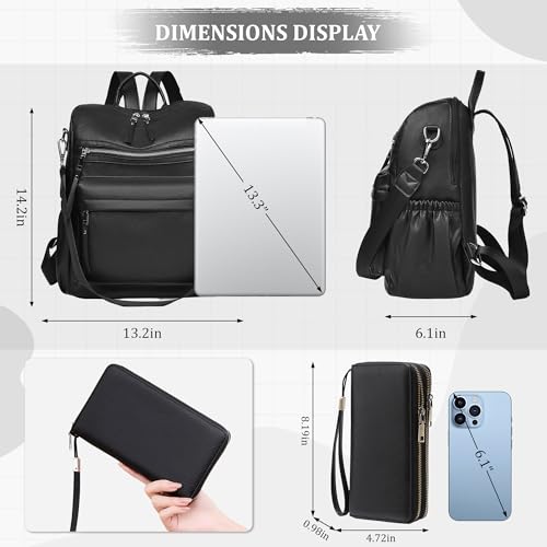 Image of Dora & Liz Womens Backpack Purse Leather Backpack Purse for Women Travel Fashion Backpack Designer Ladies Shoulder Bags (Black Leather)