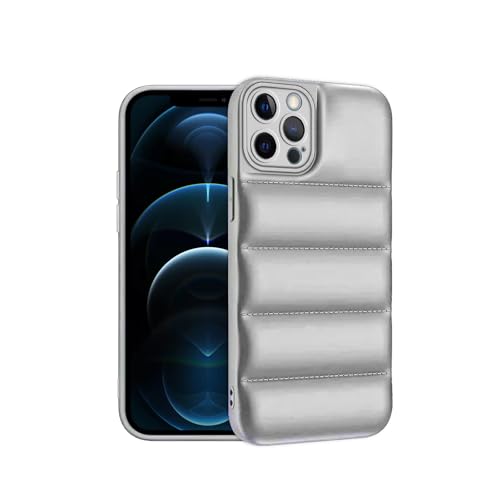 Image of Amazon Brand - Solimo Puffer Case Camera Protection Soft Back Cover for Apple iPhone 12 Pro Max - Silver