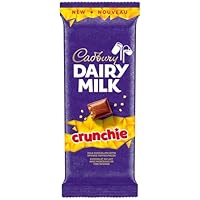 CADBURY DAIRY MILK Crunchie, Milk Chocolate Bar with Sponge Toffee Pieces, 90g, Made in Canada