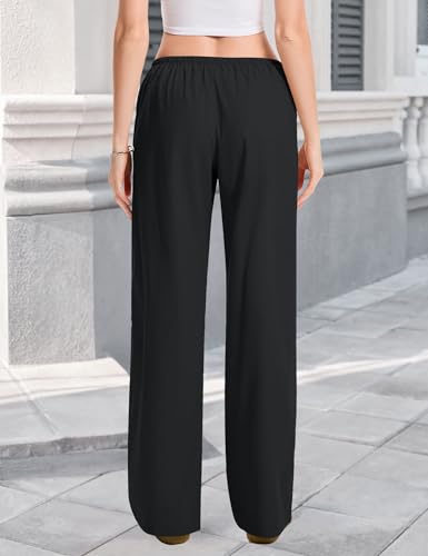 Women's Summer Drawstring Waist Wide Leg Loose Cotton Linen Palazzo Pants Daily Casual Wear4
