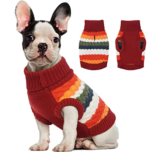 Kuoser Dog Sweater, Thermal Dog Sweaters for Medium Dogs Girl Boy, Puppy Christmas Sweater Thrtleneck Knitwear, Cozy Sweaters for Dogs, Thanksgiving Pet Outfit Warm Clothes for Fall Winter,