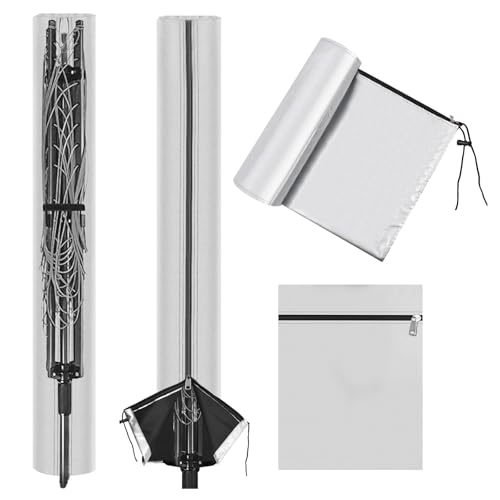 HOTUT Schutzhülle für Wäschespinne,420D Oxfordgewebe Wäschespinnenschutz mit Reißverschluss & Kordelzug,Wetterfest & UV-beständig,Schutzhuelle für Gartentrockner und Wäscheständer, Silber