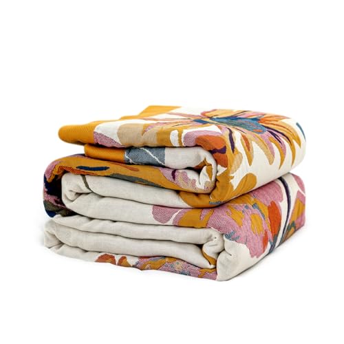Vksucss Throw Blanket for Couch Bed Cozy Cotton Blankets Twin,Soft Gauze Boho Throw Blanket Butterfly and Floral Doubel Side Embroidery,60