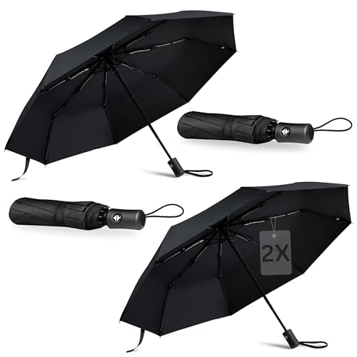 drytogo 2 X Parapluie Pliant I Ouverture/fermeture automatiques I Résistant au vent, imperméable, compact I Parapluie de voyage léger avec poignée...