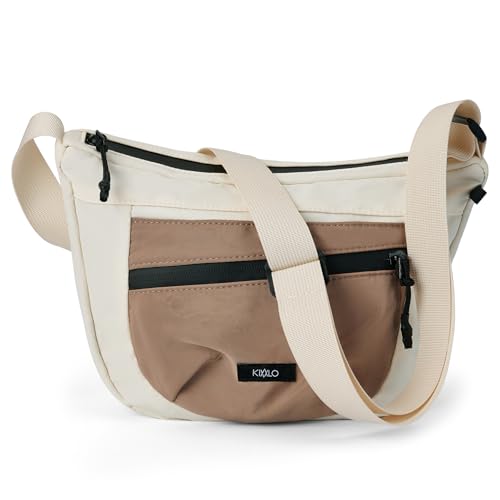 Azooken Bolso Bandolera Mujer,Grande Impermeable Nailon Crossbody Bolso con Correa Ajustable,Múltiples Bolsillo,para Viajar,Escuela,Compras,Trabajo(XQ04-Beige)