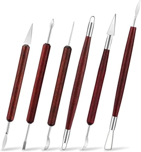 LINPHCEY 6-teiliges Modellierwerkzeug-Set aus Ton einfach zu bedienendes doppelseitiges Polymer- und Keramik-Schnitzset mit komfortablen Griffwerkzeugen für Ton Skulpey und Modelliermasse ideal