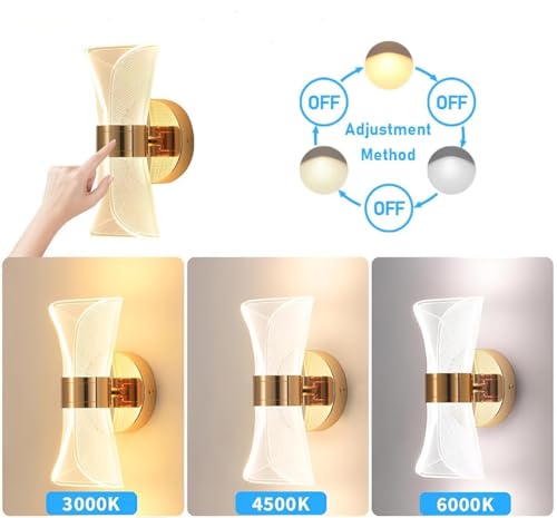 Image of Modern LED Wall Light | 3 Color Modes (Warm, Neutral, Cool White) | Sleek Indoor Golden Wall Lamp for Bedroom, Living Room, Hallway