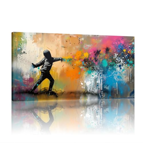 Street art Banksy pour salon moderne avec cette grande toile