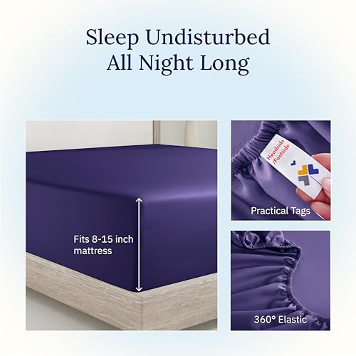 California Design Den Twin Fitted Sheet Cotton, Soft 400 Thread Count 100% Cotton, No Pop-Off Elastic, Deep Pocket Cooling Sheets, Durable Sateen Weave Bottom Sheet for Adults (Dark Purple)