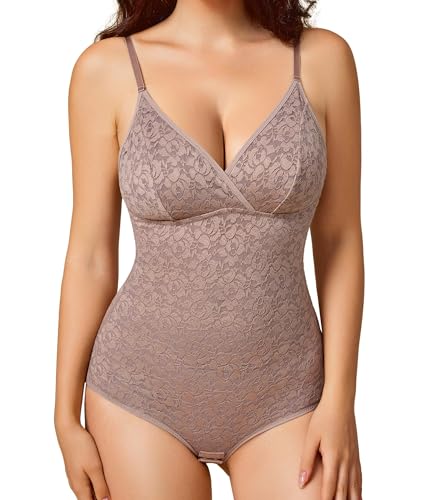 Image of BRABIC Lace Bodysuit for Women Tummy Control Shapewear Sleeveless Tops V-Neck Backless Camisole Jumpsuit Shaper