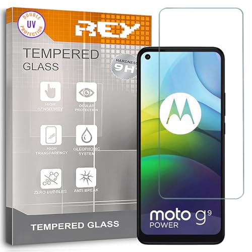 REY Protector de Pantalla para Motorola Moto G9 Power, Cristal con Doble Protección UV, Vidrio Templado Premium 9H+