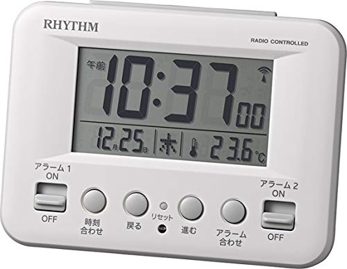 リズム(RHYTHM) 目覚まし時計 電波時計 デジタル 暗所 自動 点灯 カレンダー 温度計 付き ダブル アラーム 白 フィットウェーブD191 8RZ191SR03