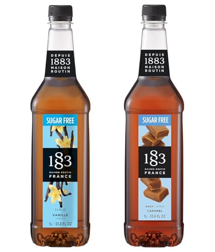 Image of 1883 Sugar Free Vanilla & Sugar Free Caramel Syrups (Cafe Variety Pack) for Coffee & Drinks - 1 Liter Plastic Bottles (Pack of 2)