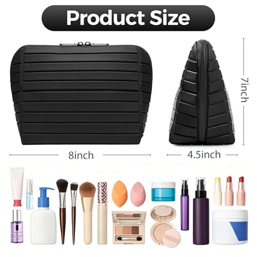 Travel Makeup Organizer Bag with Fold-Down Design and Adjustable Dividers, 27 Pockets & 3 Brush Storage Holders, Large Capacity Cosmetic Bags Toiletry Case- Black by Generic - Used condition - Image 3