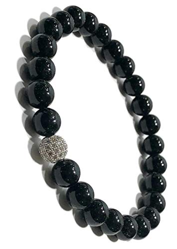 KarmaArm Happiness || Black Onyx | CZ Diamond Pave Ball Chakra Meditation Bracelet
