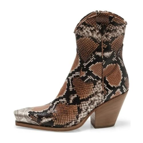 Image of keleimusi Women's Western Cowgirl Ankle Boots Stacked Block Heel Cowboy Booties Steel Toe Heeled Short Cowboy Boots Western Booties