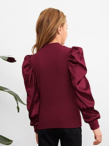 Image of Floerns Girls Casual Puff Long Sleeve Round Neck Rib Knit Blouse Tee Tops