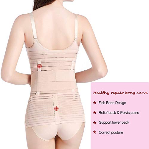 3 in 1 Postpartum Belly Wrap, Women C Section Girdle Belt Post Partum Support Recovery Band Beige
