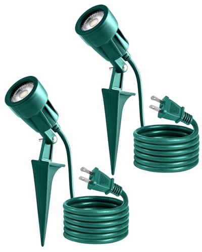 AizzKry Outdoor Spotlight Plug in, Weather Resistant, Heavy Duty Stake, Landscape Light for Yard, Tree, Flag, Holiday Decor, 6FT Cord, 120V 300LM 5000K, Green, ETL Listed, 2Pack