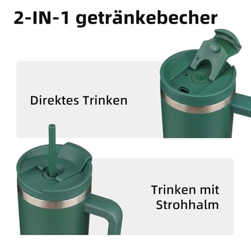 BJPKPK 1200 ml Isolierter Edelstahl-Becher mit Griff Deckel und Strohhalm – Ansicht 6