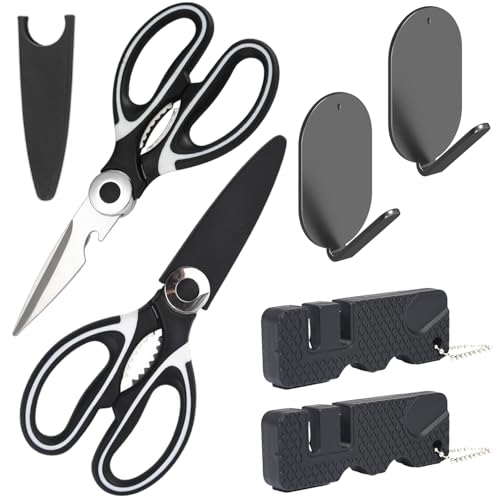 La mejor selección de Tijeras de cocina . 41 Set de 6 Pcs: 2 Tijeras de Cocina de Acero Inoxidable, con 2 Afiladores de Cuchillos y 2 Ganchos Adhesivos. Tijeras para Cocina Multifunción de Uso Rudo Profesionales para Carne,...